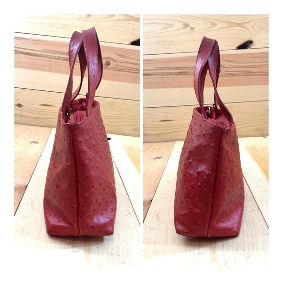 Tanner red leather ostrich pattern bag purse - Picture 2 of 14